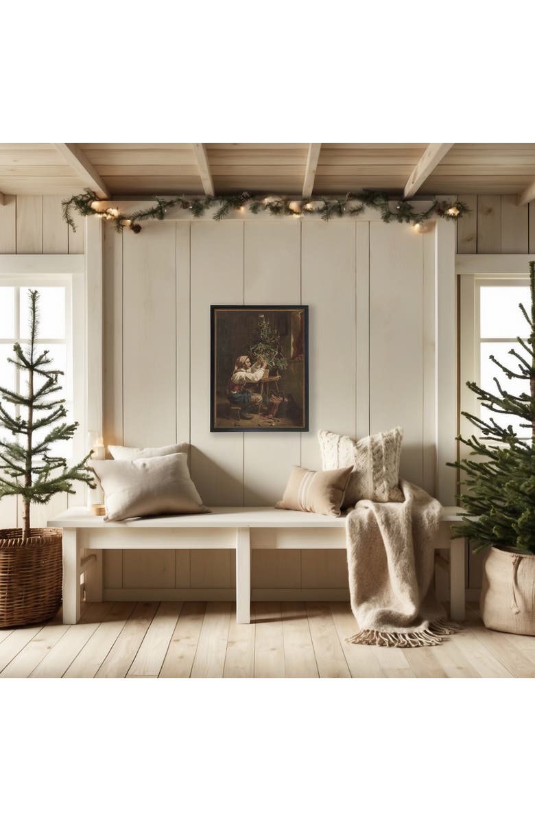 Antique Curiosities Vintage oil reproduction of a Christmas Scene, Alternate, color, Brown