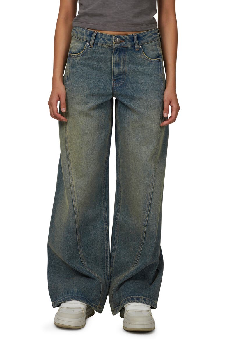 Baggy Vintage Wash  Seam Denim Jeans, Main, color, Blue