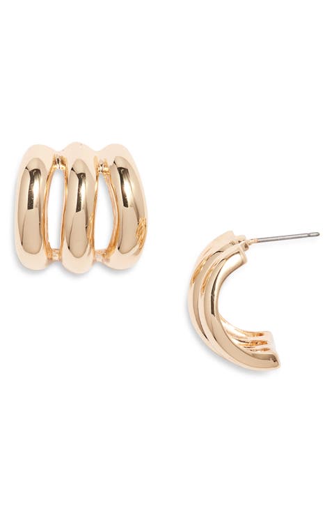 Wide Triple Row Hoop Earrings