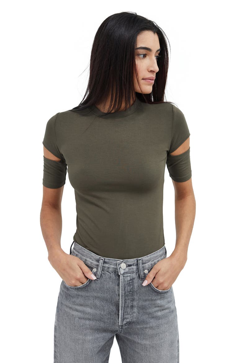 Esme Cutout Sleeve T-Shirt, Alternate, color, OLIVE GREEN