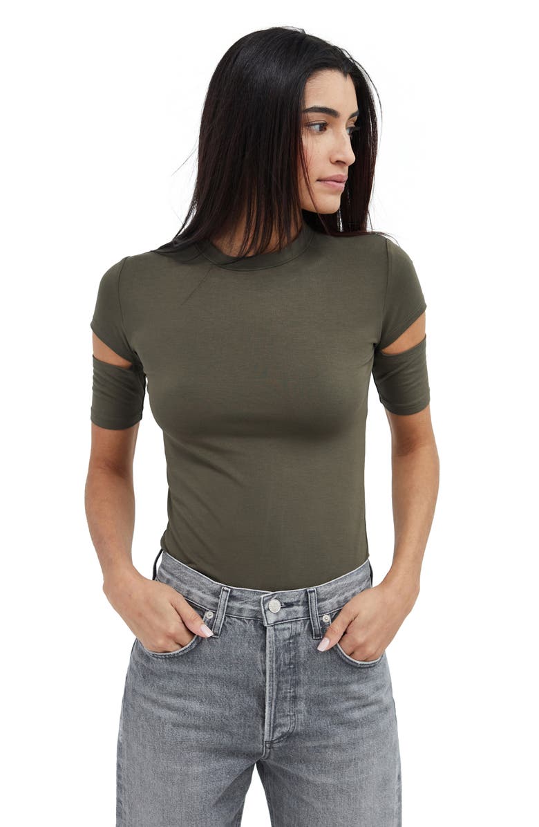Marcella Esme Cutout Sleeve T-Shirt, Alternate, color, Olive Green