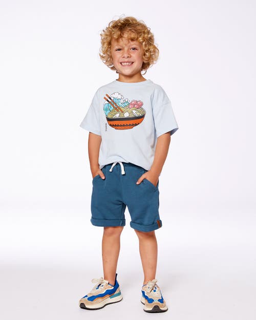 Deux Par Deux Boy's Short Sleeve Graphic Tee Blue And Ramen In Blue And Ramen