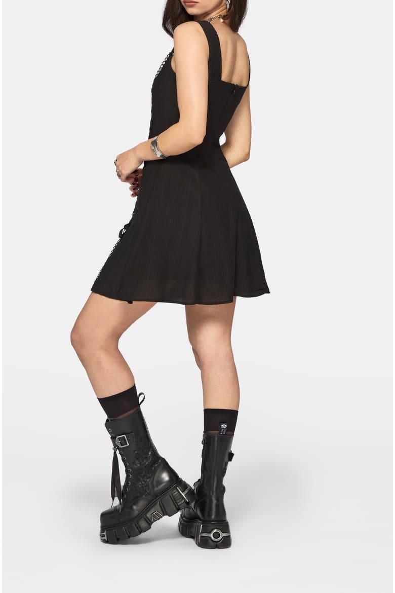 Tasmina Lace Up Front Mini Dress, Alternate, color, Black
