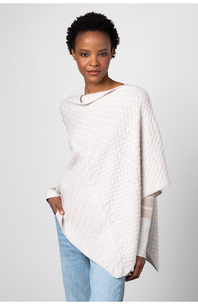 Kinross Cashmere Cable Poncho, Alternate, color, Mushroom