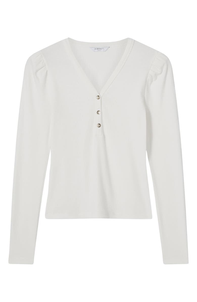 LK Bennett Carla Puff Shoulder Rib Top, Alternate, color, Ivory