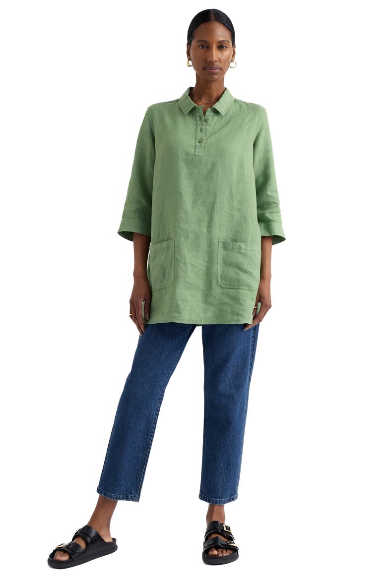 Artist's Journey Collared Linen Tunic, Alternate, color, FOLIAGE