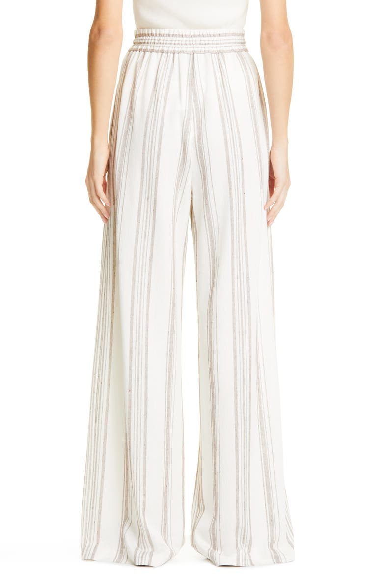 Max Mara Pinstripe Cotton & Linen Knit Pants, Alternate, color,