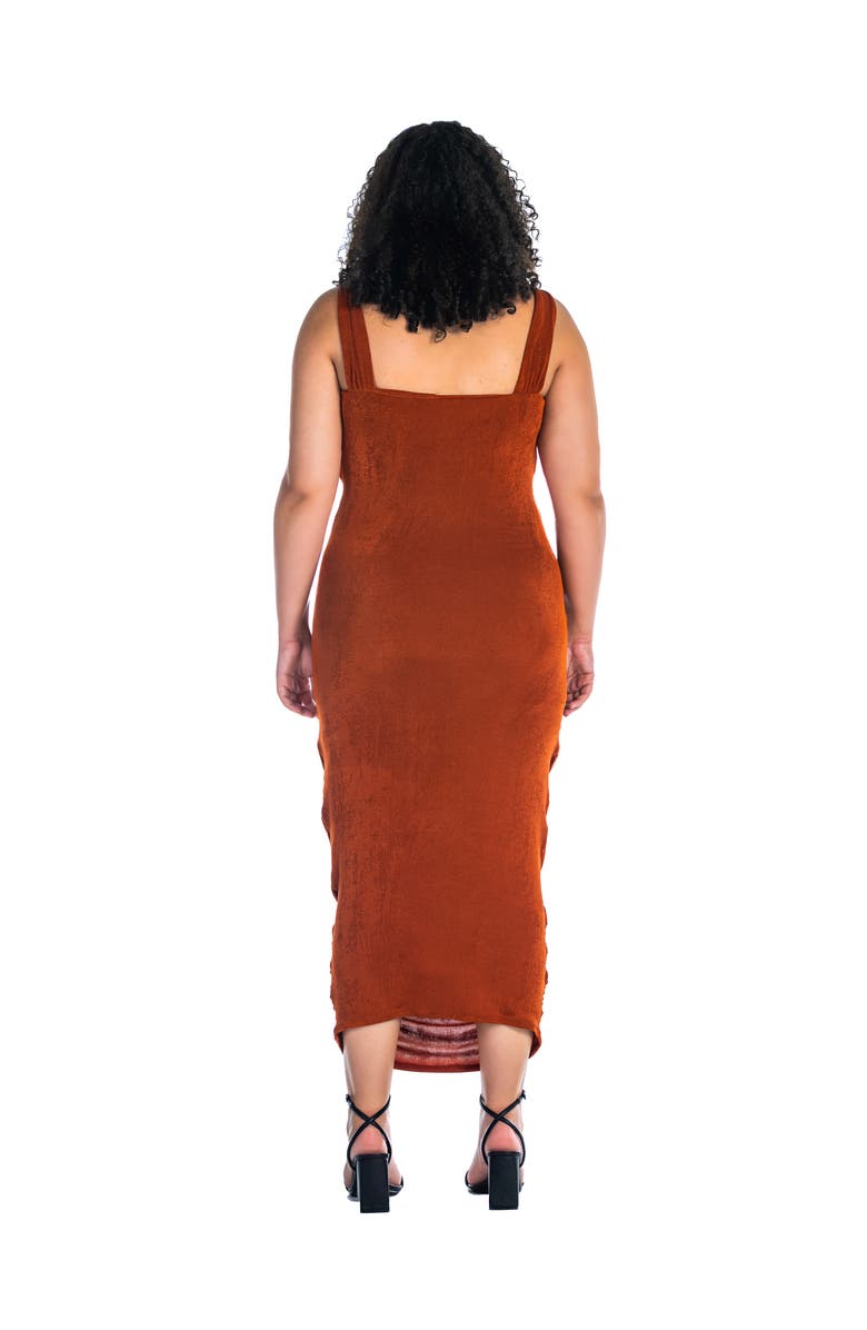 24seven Comfort Apparel Halter Cross Neck Ruched Bodycon Mid Dress, Alternate, color, Rust