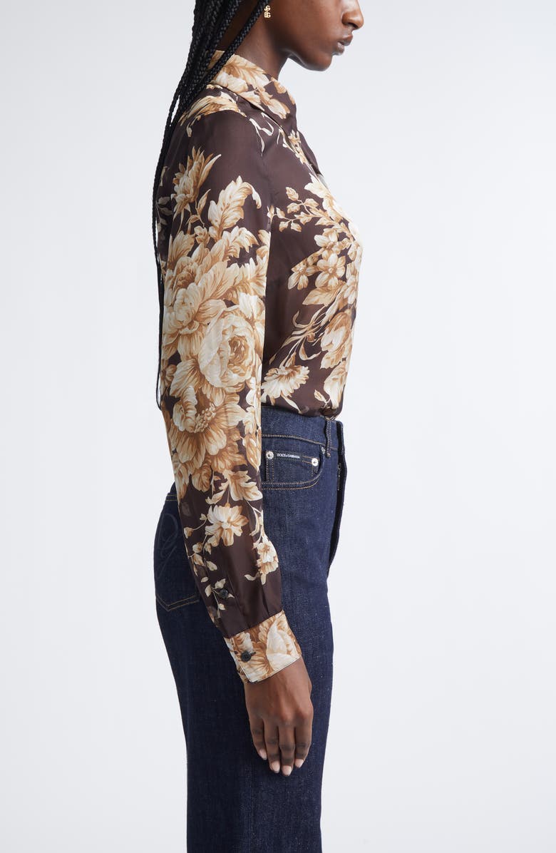 Dolce&Gabbana Rose Print Silk Chiffon Button-Up Shirt, Alternate, color, Hm4ox Rose Cretonne F.moro