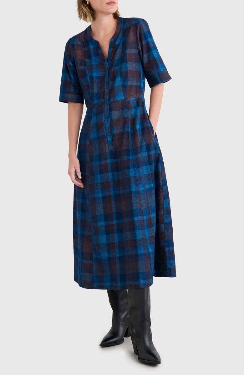 Seasalt Cornwall Wightwick Plaid Organic Cotton Denim Midi Dress, Main, color, Honesty Sea Cave