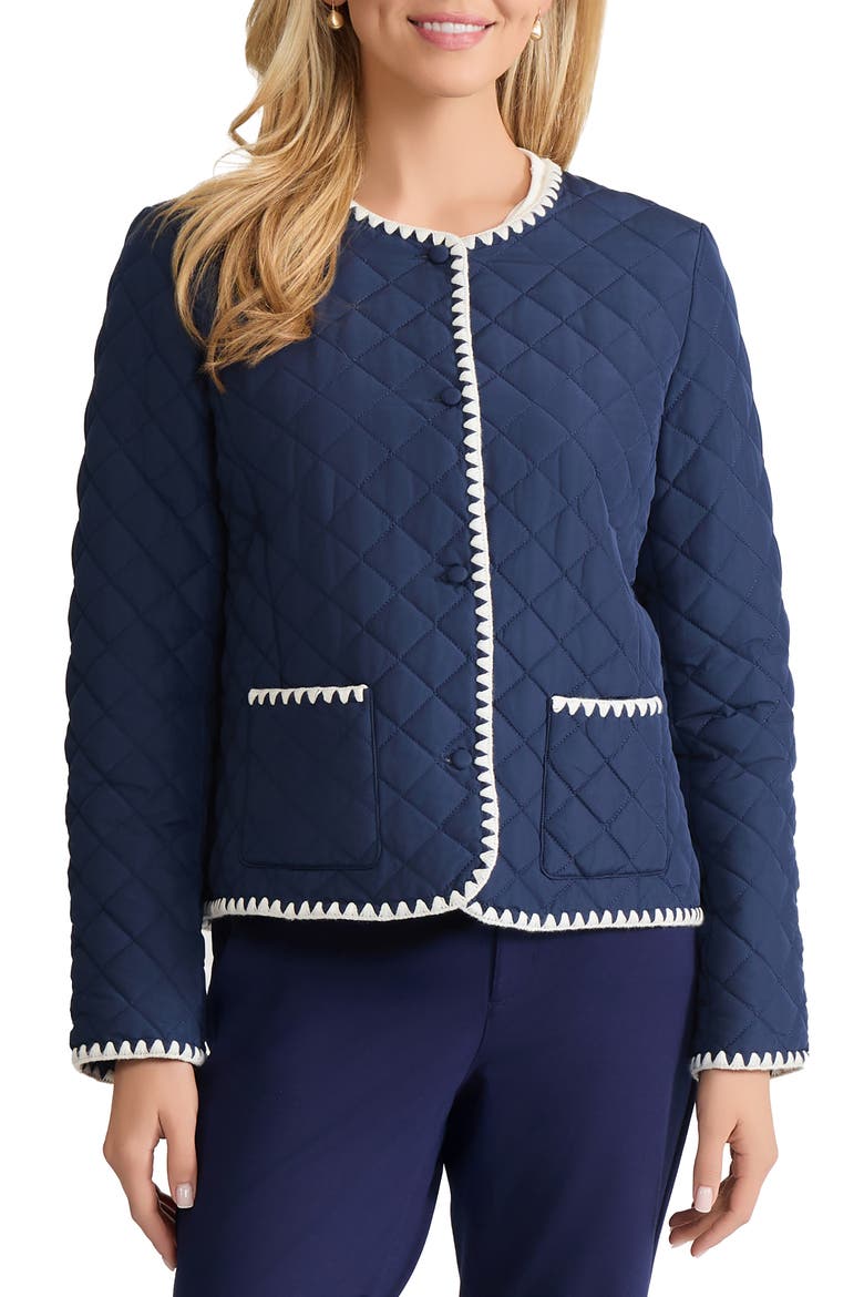 Quilted Crop Jacket, Alternate, color, PACIFIC NAVY/ JONES WHITE