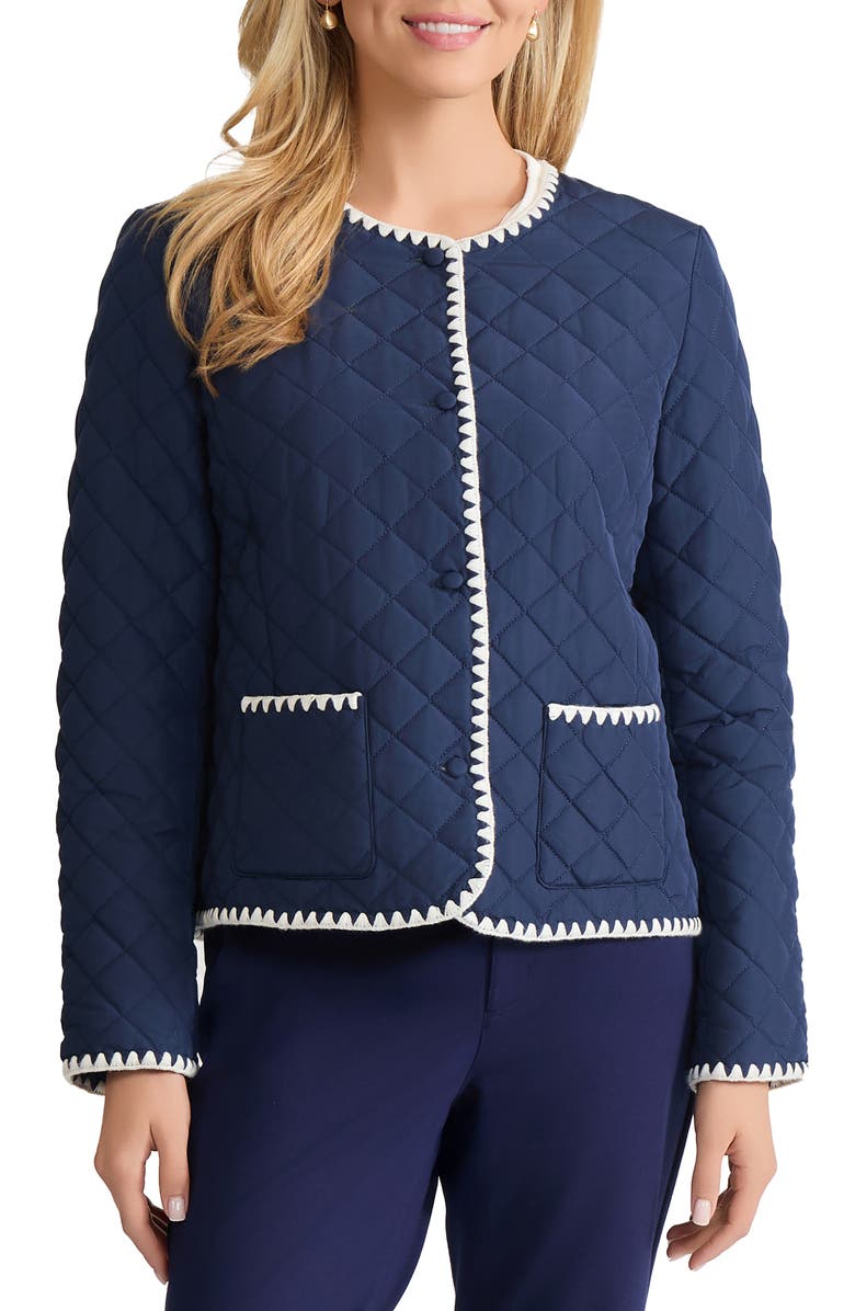Jones New York Quilted Crop Jacket, Alternate, color, Pacific Navy/ Jones White