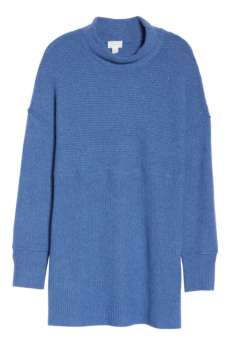 Mix Rib Cotton Blend Tunic Sweater, Alternate, color, BLUE CHINA