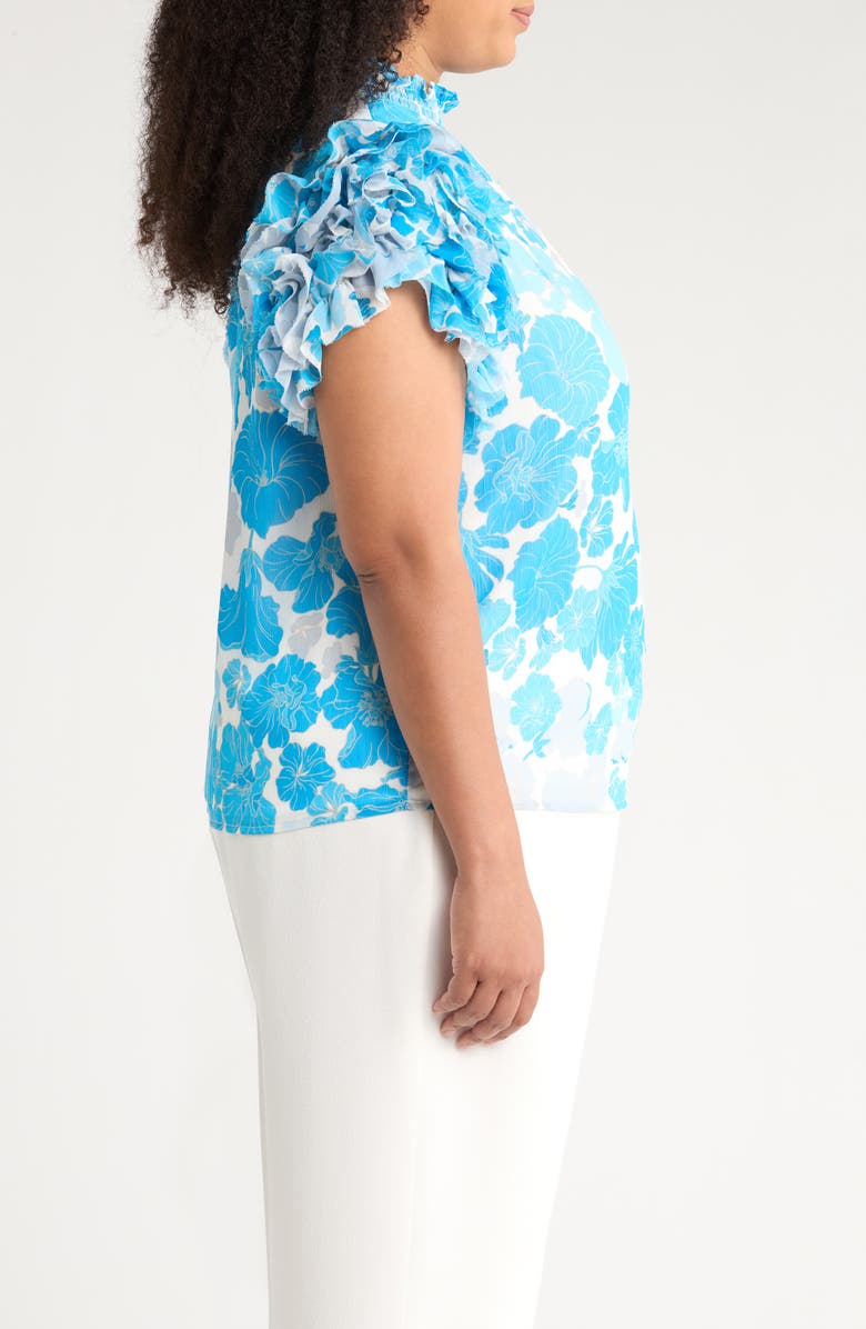 SUGARLIPS Kerela Floral Brenna Mock Neck Top, Alternate, color, Blue/ White Combo