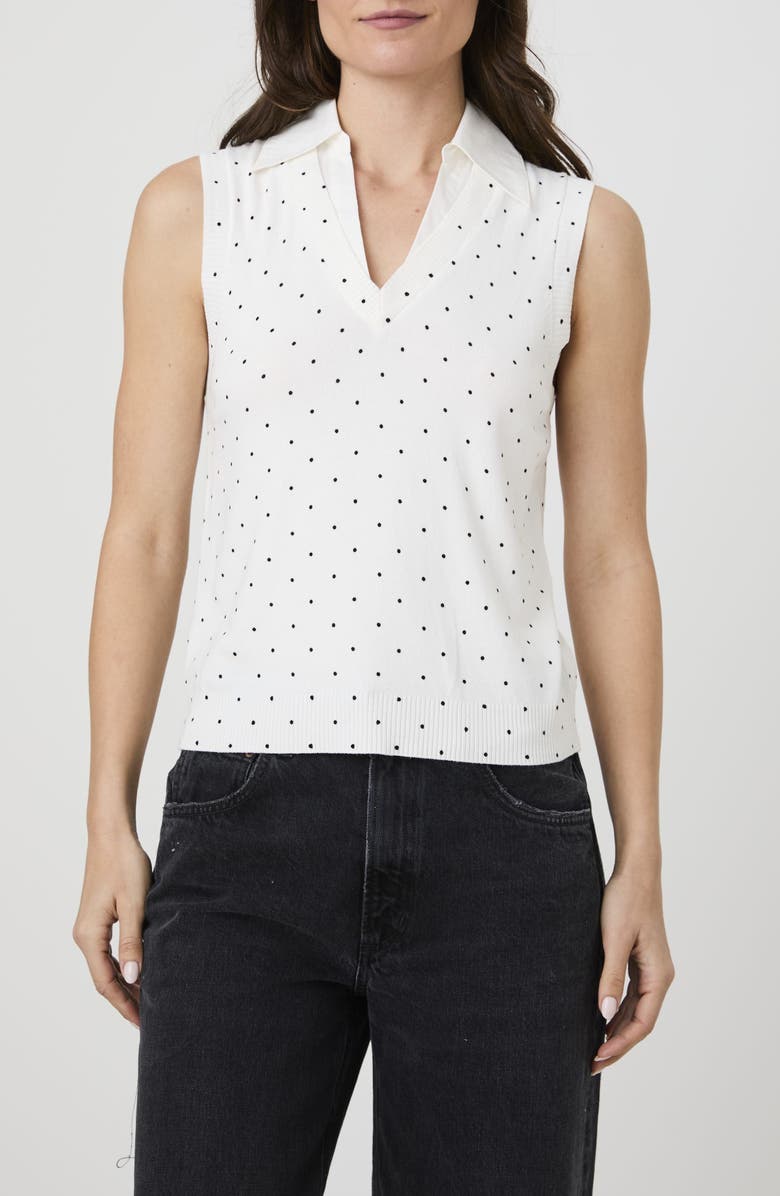 French Connection Mixed Media Sweater Vest, Main, color, Cream/ Black Polka Dot