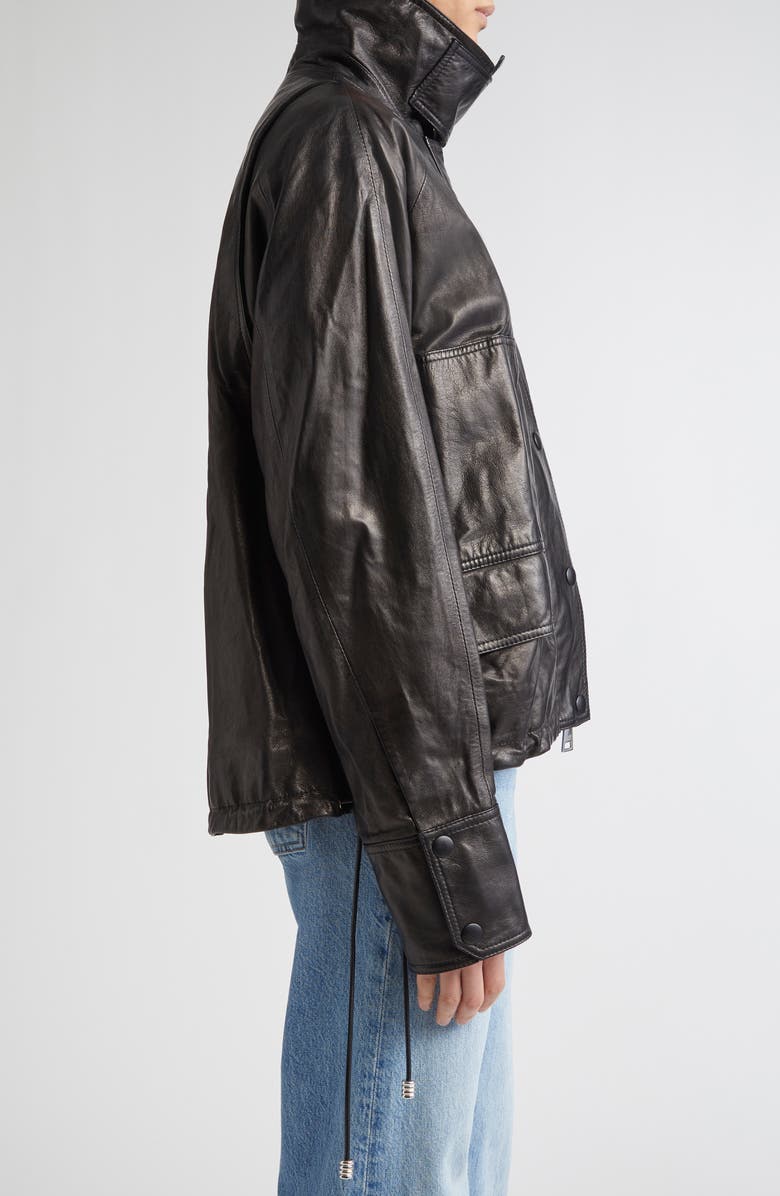 Brandon Maxwell The Harper Balloon Lambskin Leather Jacket, Alternate, color, Black