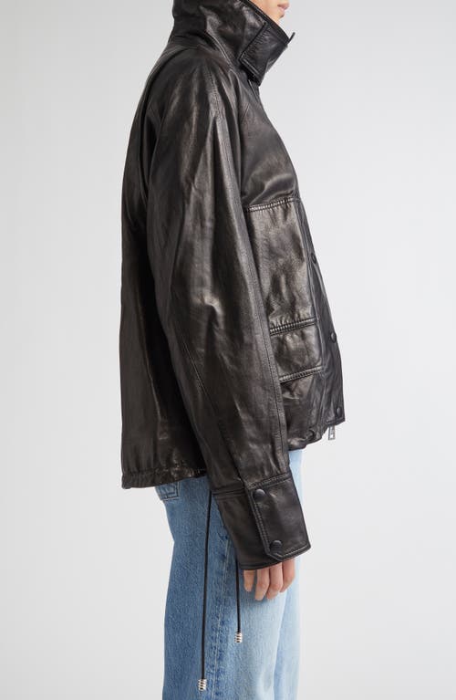 Brandon Maxwell The Harper Balloon Lambskin Leather Jacket In Black