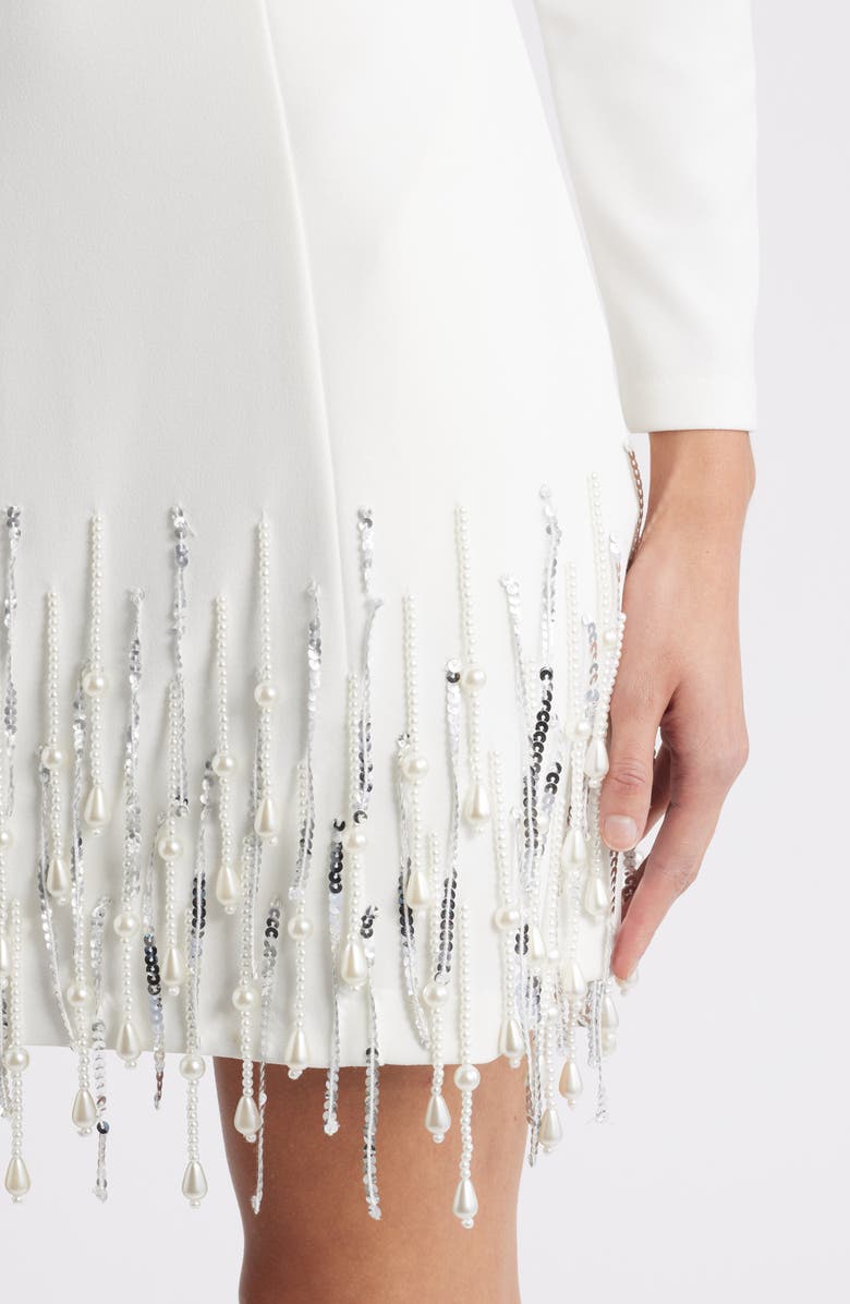 Eliza J Sequin Tassel Long Sleeve Cocktail Dress, Alternate, color, Ivory