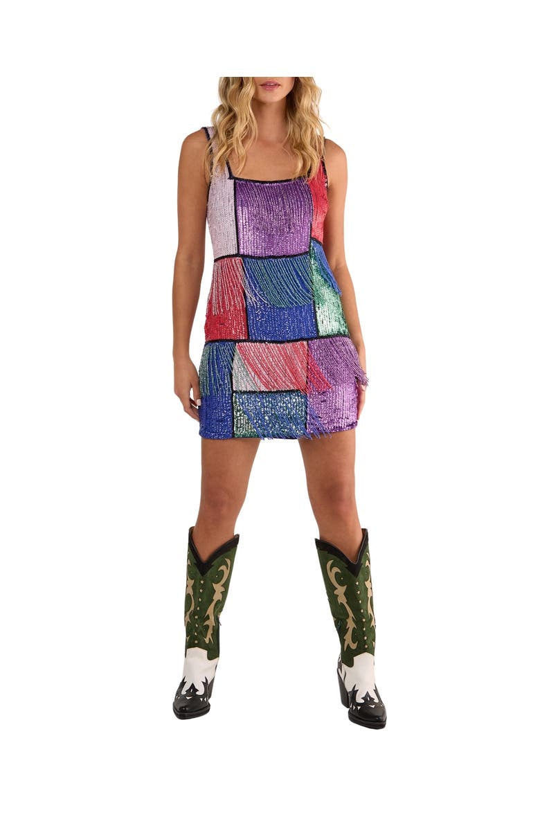 NASTY GAL Check Tassel Sequin Mini Dress, Alternate, color, Multi