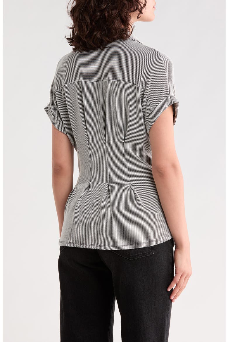 Microstriped Button Front Knit Top, Alternate, color, BLACK/ IVORY MICRO STRIPE