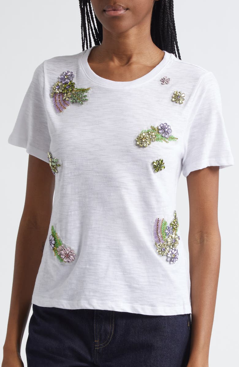 Cinq à Sept Ivy Floral Crystal Cotton T-Shirt, Alternate, color, 