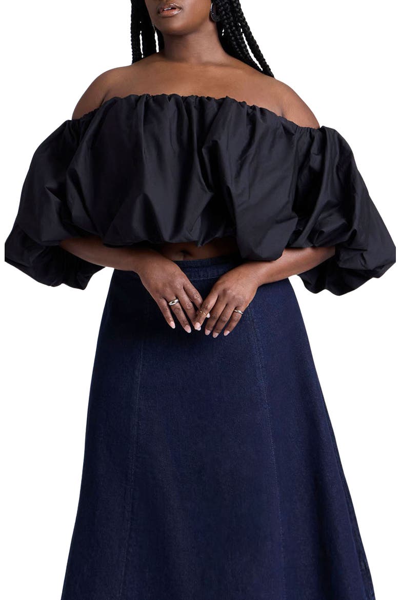 Off the Shoulder Bubble Crop Top, Main, color, BLACK