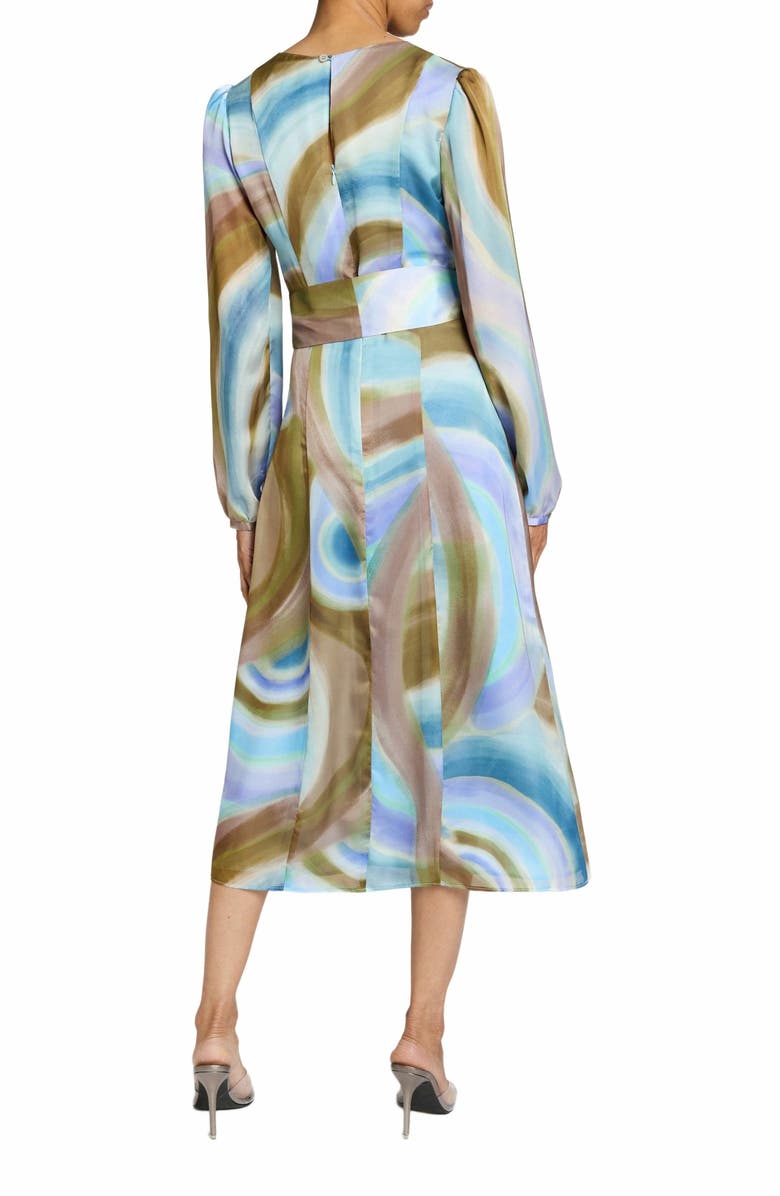 Santorelli DORIA Long Sleeve Midi Dress with Waist Tie in Abstract Swirl Print, Alternate, color, Aquamarine Multi