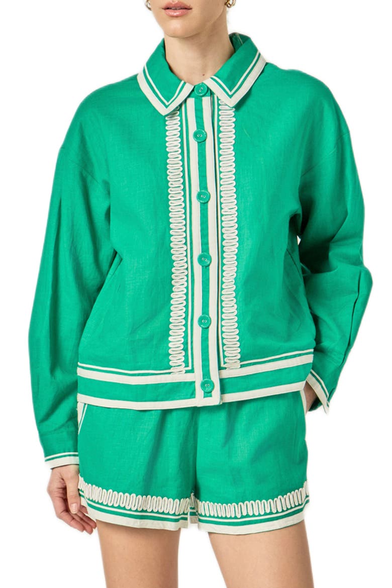 Embroidered Linen & Cotton Jacket, Main, color, KELLY GREEN