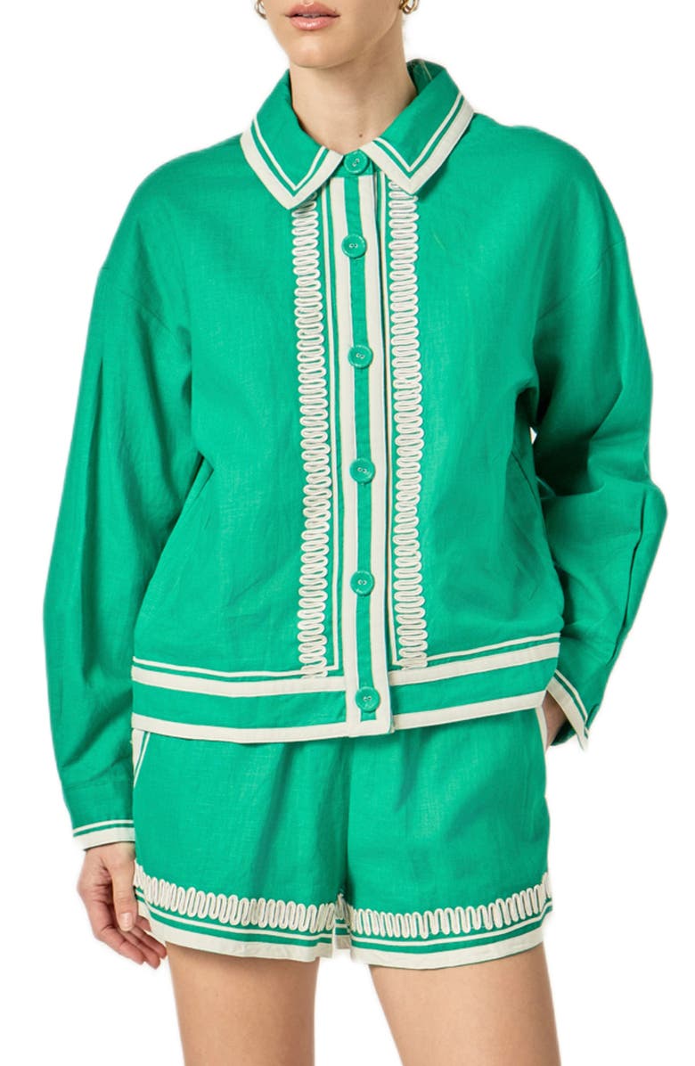 English Factory Embroidered Linen & Cotton Jacket, Main, color, Kelly Green