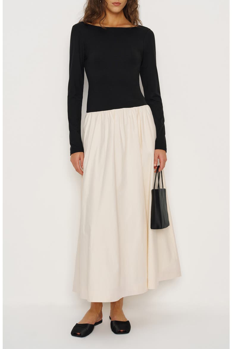 Abel Long Sleeve Mixed Media Maxi Dress, Main, color, BLACK AND SUGAR