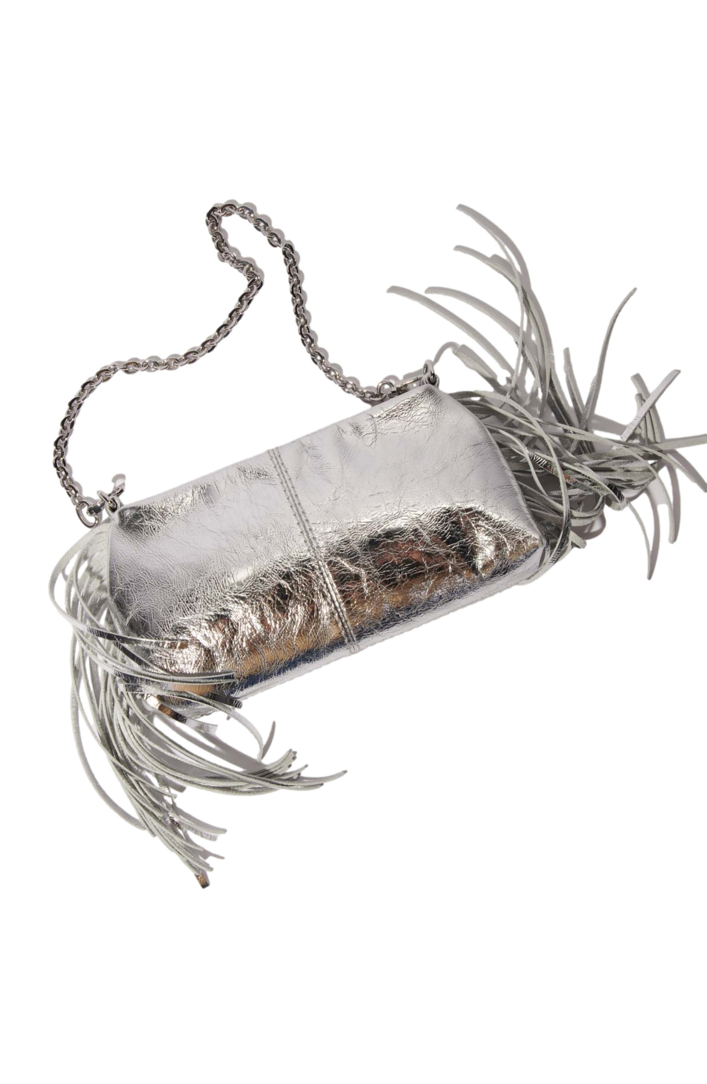 maje Miss M leather clutch bag, Alternate, color, Silver