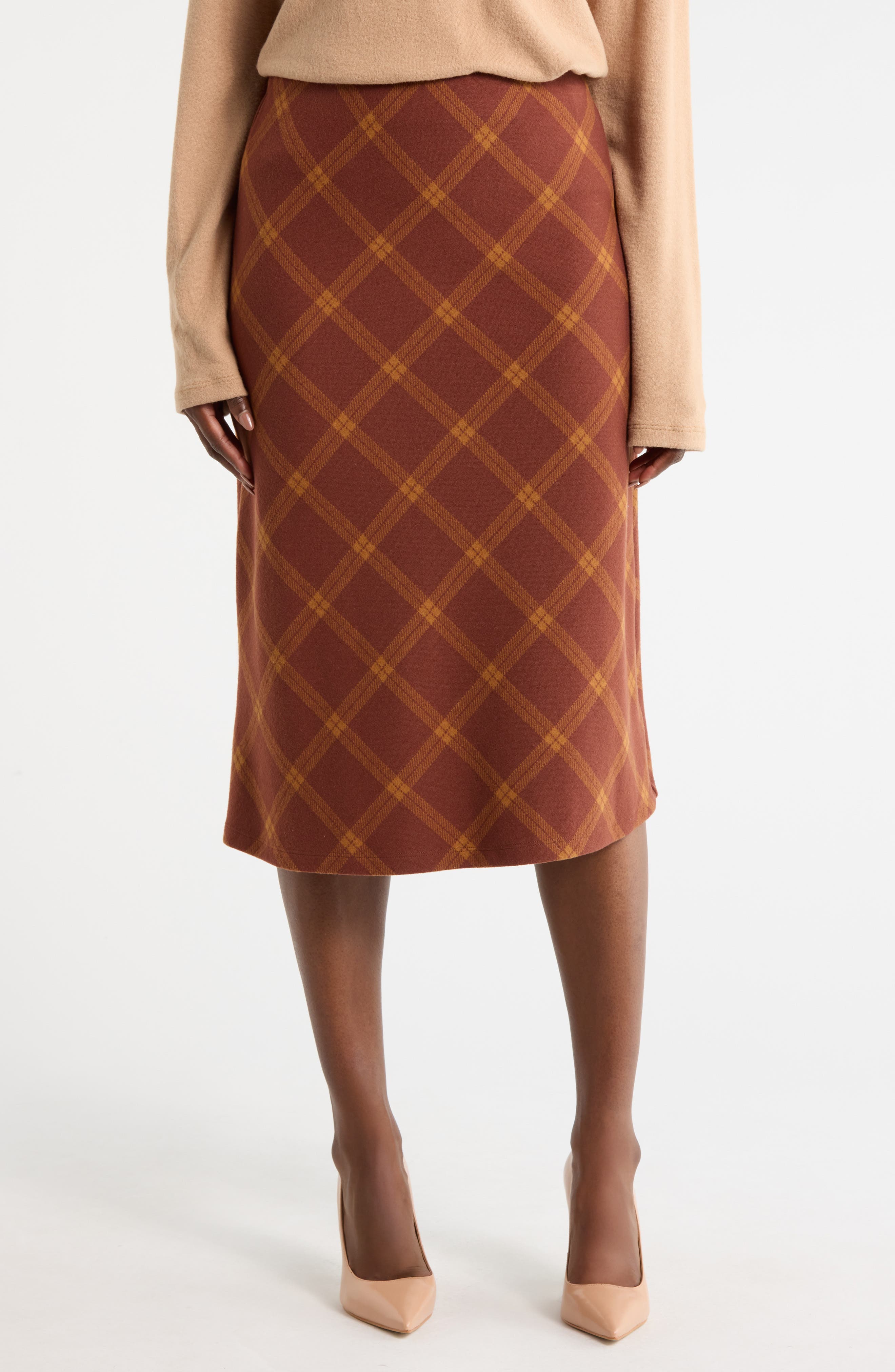 Plaid Knit Pencil Skirt - image 3