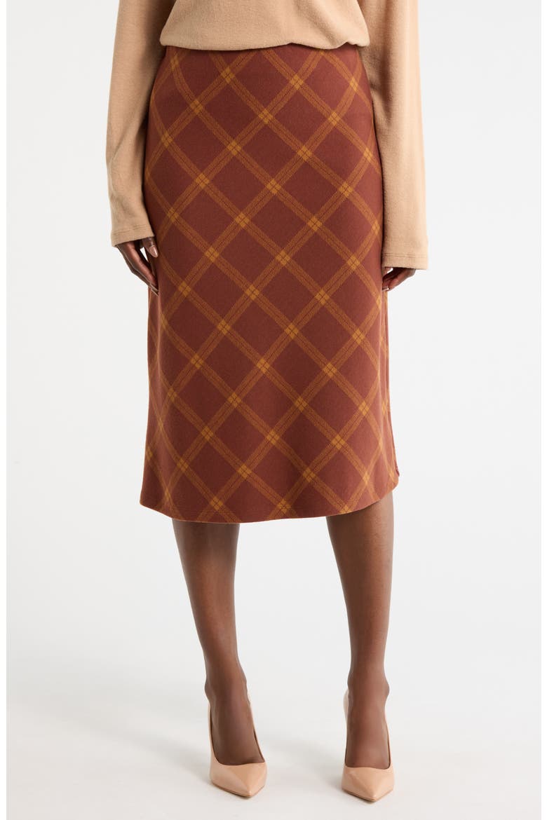 Plaid Knit Pencil Skirt, Main, color, RUST