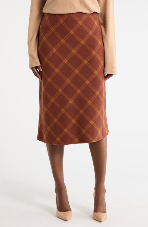 Plaid Knit Pencil Skirt