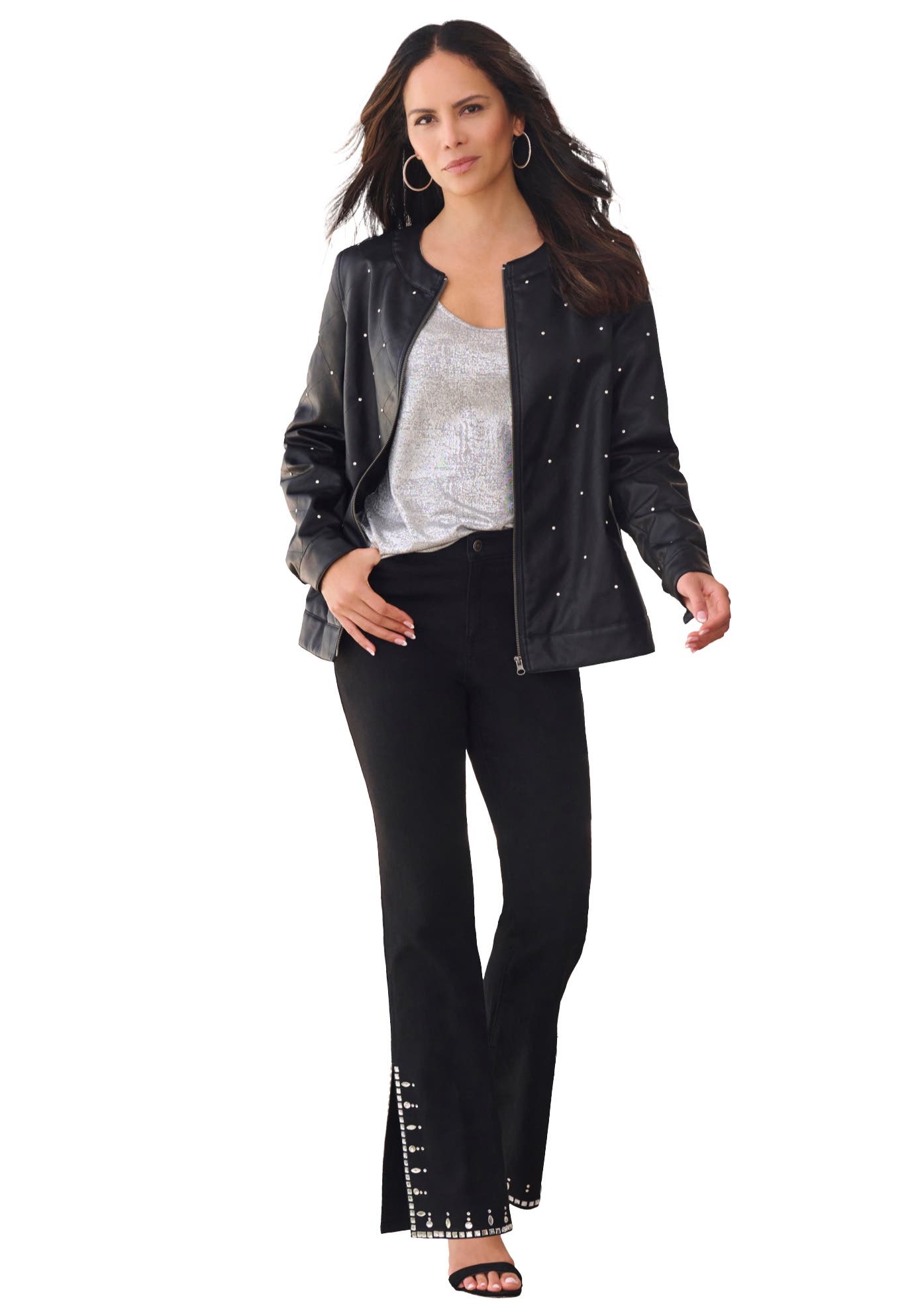 Plus Size Studded Faux Leather Bomber