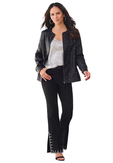 Plus Size Studded Faux Leather Bomber (Plus)
