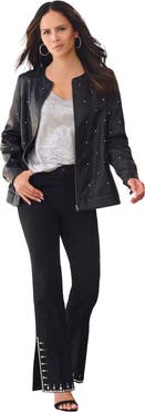 Roaman's Plus Size Studded Faux Leather Bomber