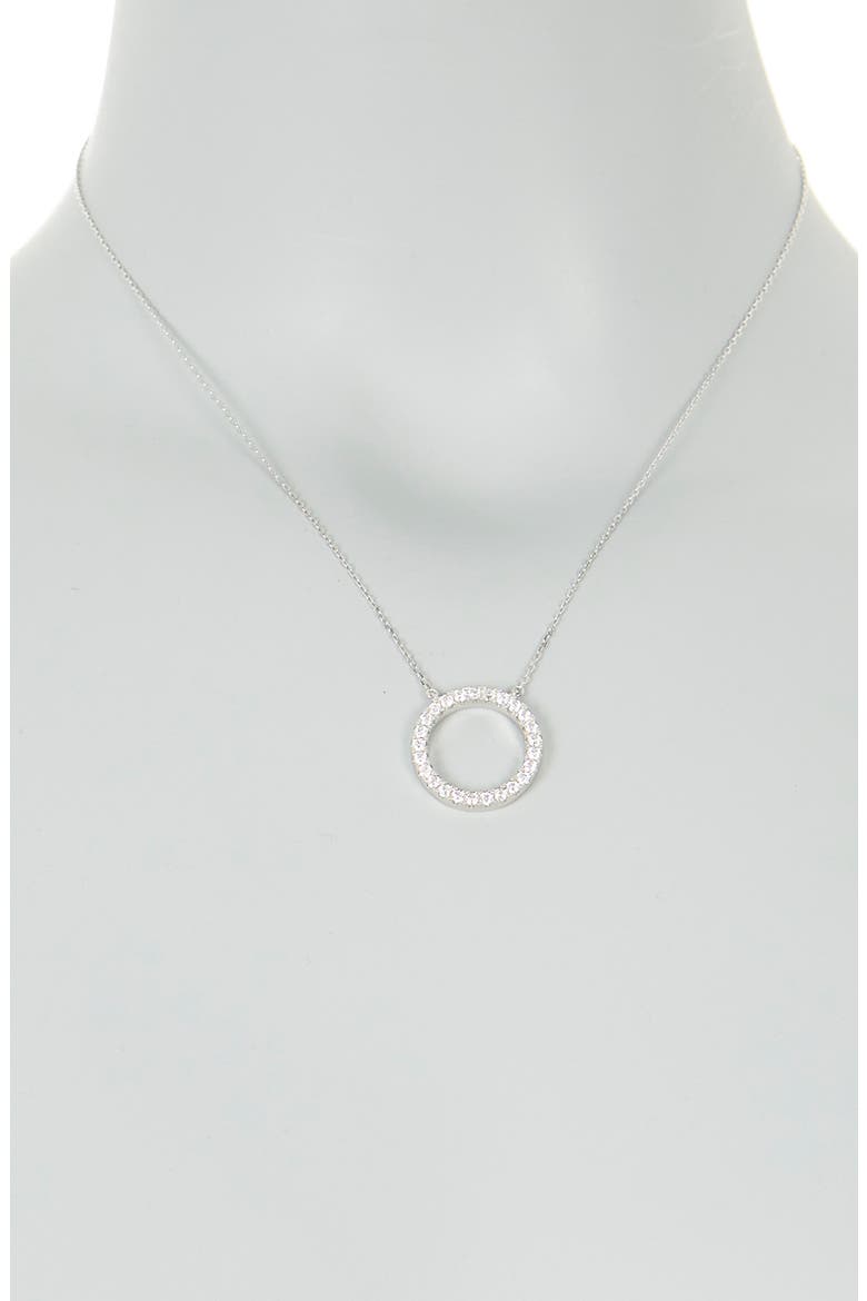Sterling Silver Pavé White Cubic Zirconia Circle Pendant Necklace, Alternate, color, WHITE