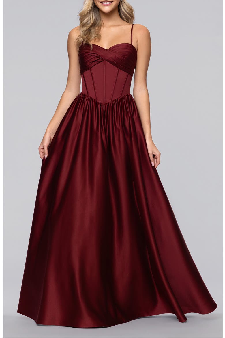 Basque Waist Satin Gown, Main, color, WINE