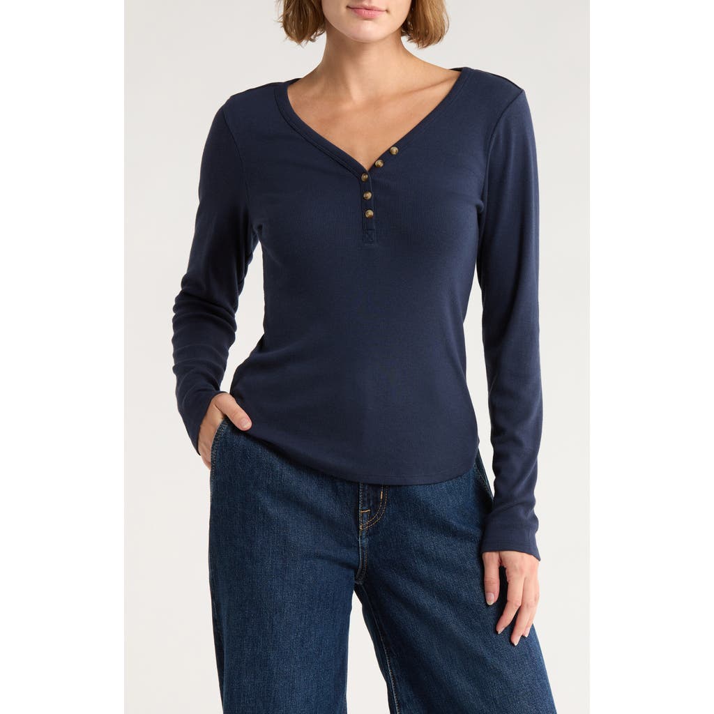Melrose And Market Long Sleeve Henley In Blue