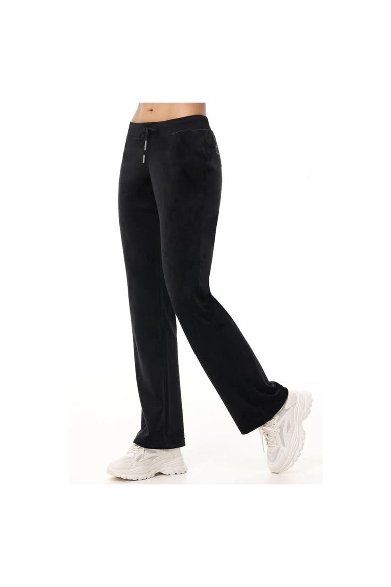 Rib Waist Long Velour Pant With Back Bling, Liquorice, Alternate, color, LIQUORICE