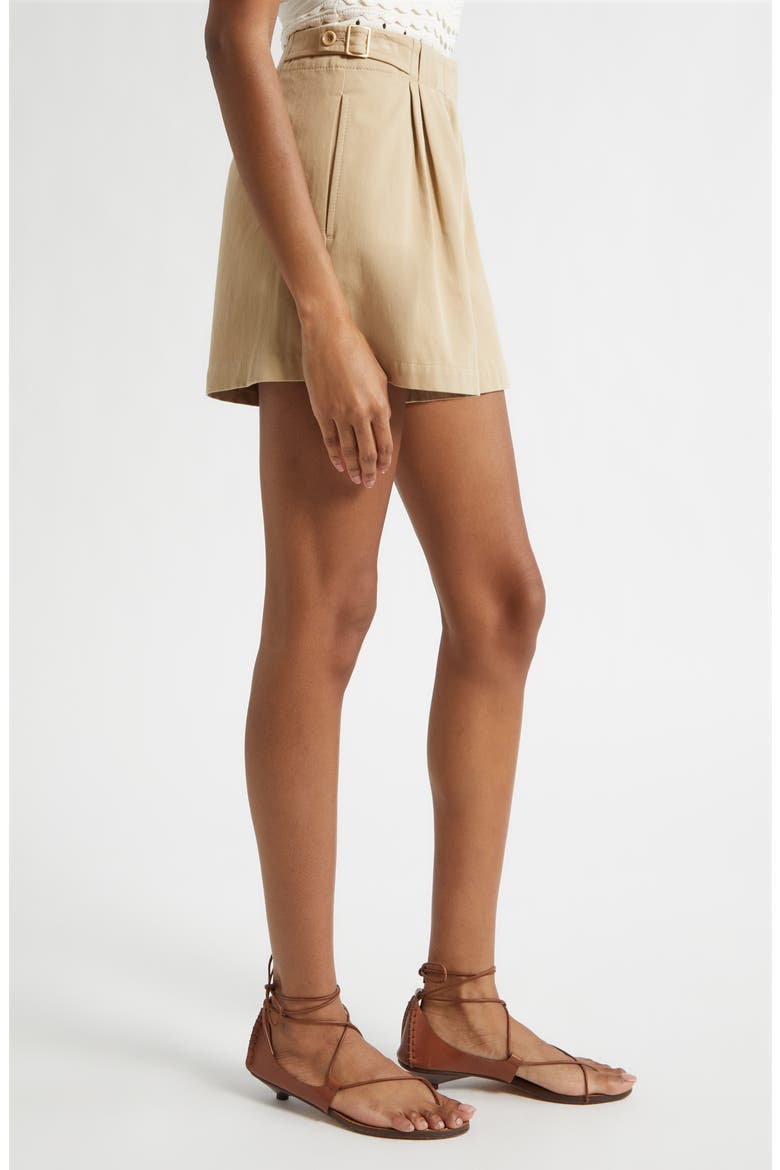 Kira Pleated Cotton Shorts, Alternate, color, SAHARA