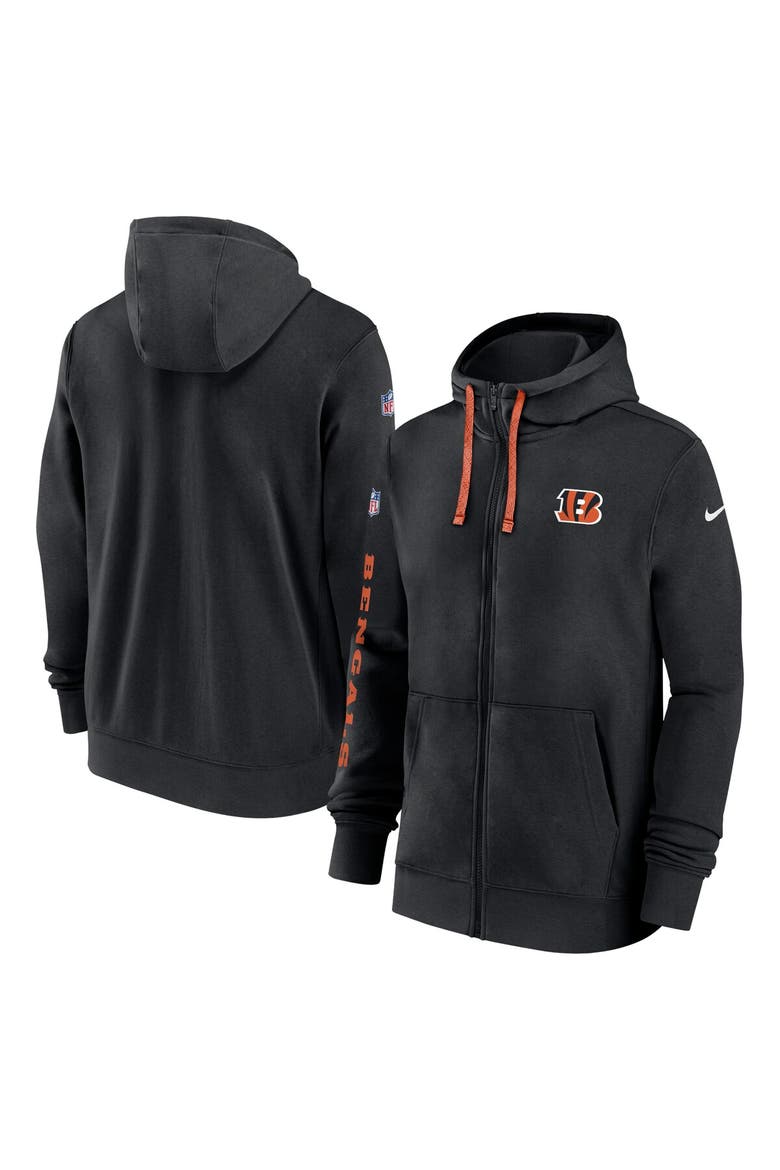 Men's Nike Black Cincinnati Bengals 2024 Sideline Club Full-Zip Hoodie, Main, color, Black
