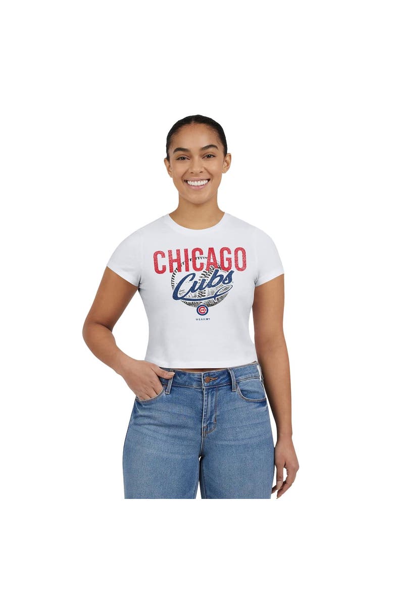 WEAR by Erin Andrews Women's WEAR by Erin Andrews White Chicago Cubs Distressed Cropped Baby T-Shirt, Alternate, color, White