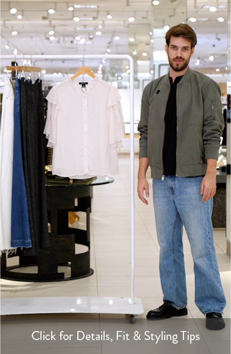 Deja Vu Ruffle Flutter Sleeve Button-Up Shirt, sales video thumbnail