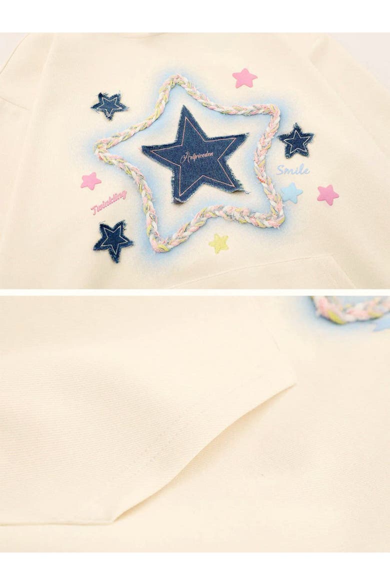 Denim Star Applique Hoodie, Alternate, color, Apricot