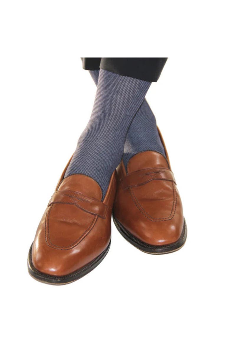 Noah Nail head Design Over The Calf Mercerized Cotton Socks, Alternate, color, Navy and Light Blue