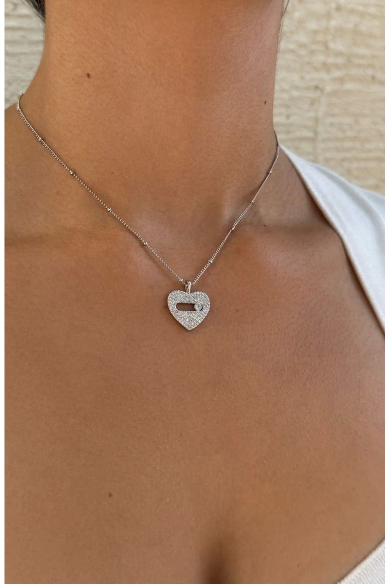 Set of 2 Mama & Pavé Heart Pendant Necklaces, Alternate, color, SILVER