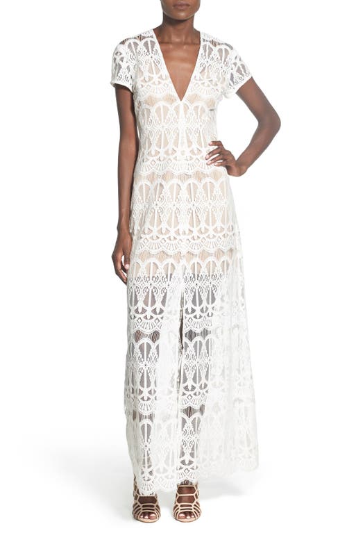 Wayf V-neck Lace Maxi Dress In White/nude