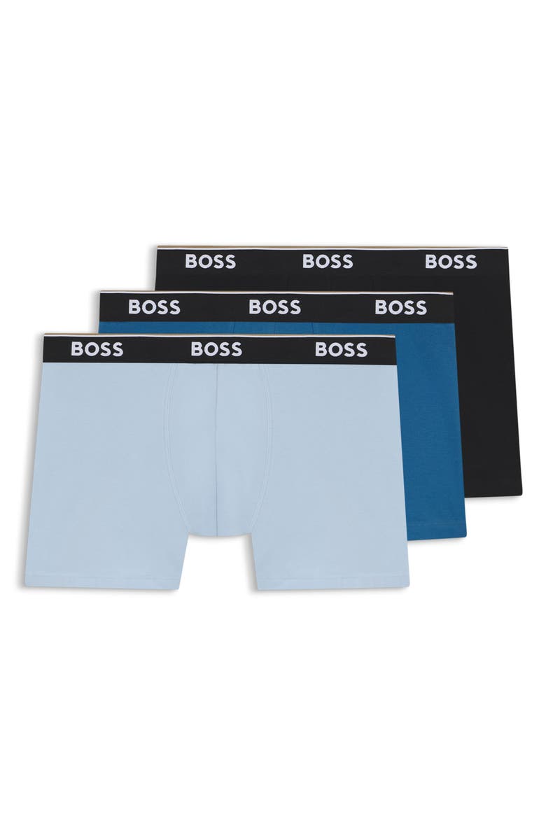 BOSS Assorted 3-Pack Power Stretch Cotton Boxer Briefs, Main, color, Open Blue